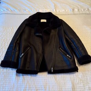 Zara Black Shearling faux suede Jacket